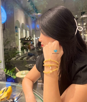 Chuỗi Vòng Thạch Anh Tóc Vàng A 5mm Mix Charm Vàng 24k